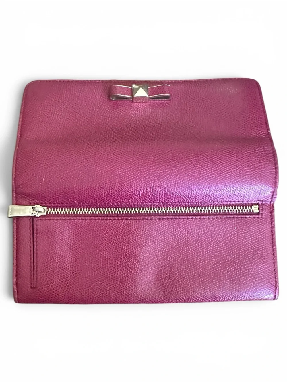 Furla Pink Leather Continental Wallet Bow Detail Snap Closure